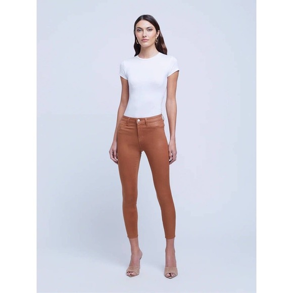 L’Agence $275 Margot coated high rise Cropped Skinny jeans sz 26 Java - Picture 4 of 11